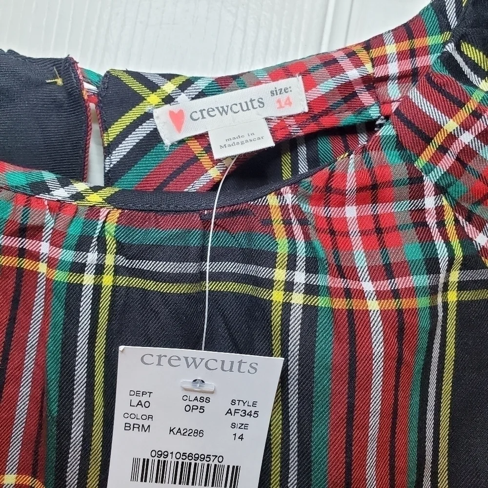 Crewcuts Girls Multicolor Plaid Long Sleeve Round Neck Casual Blouse Top Size 14